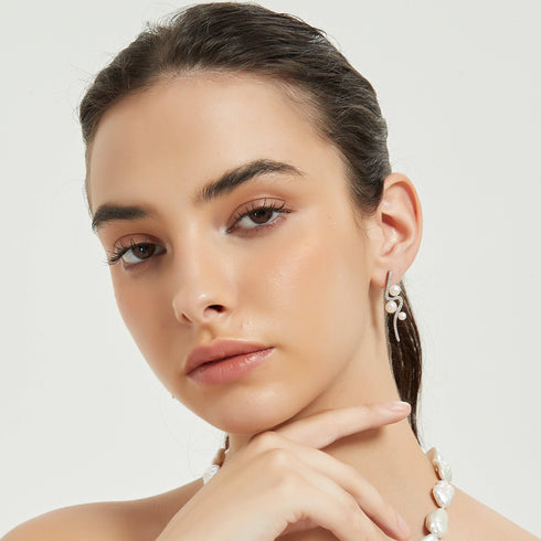 Elegant Curve 925 Silver & Freshwater Pearl Studs - House Of Pearls