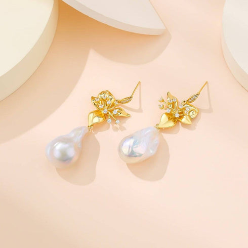 Floral Baroque Pearl Drop Earrings - House Of Pearls