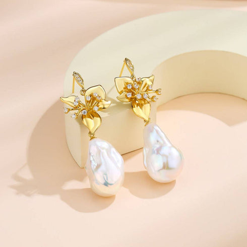 Floral Baroque Pearl Drop Earrings - House Of Pearls