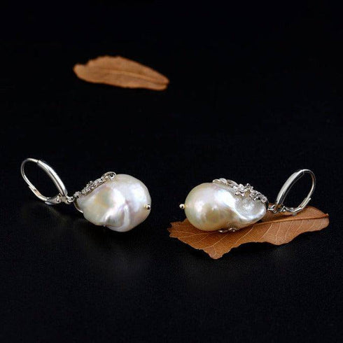 Flower White Freshwater Baroque Pearl Earrings Sterling Silver - House Of Pearls