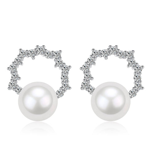 Freshwater Pearl & Cubic Zirconia Halo Stud Earrings - House Of Pearls