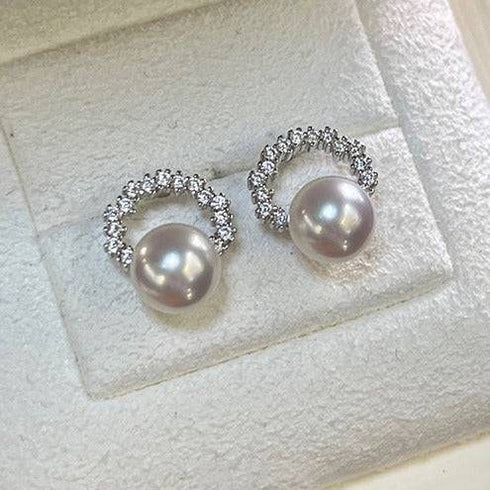Freshwater Pearl & Cubic Zirconia Halo Stud Earrings - House Of Pearls