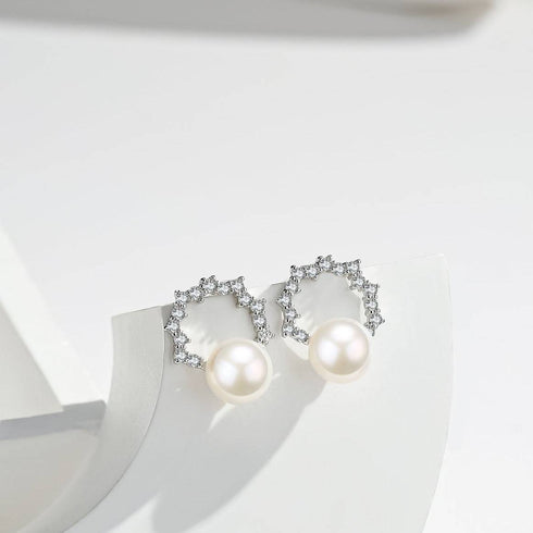 Freshwater Pearl & Cubic Zirconia Halo Stud Earrings - House Of Pearls
