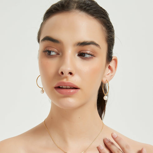 Freshwater Pearl Drop Large Hoop Dangling Earrings - House Of Pearls