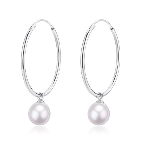 Freshwater Pearl Drop Large Hoop Dangling Earrings - House Of Pearls