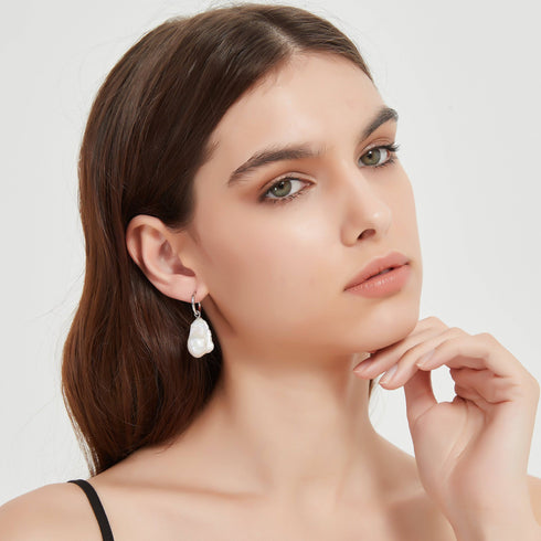 Smooth Hoop Large Baroque Pearl Drop Earrings - House Of Pearls