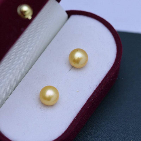 Golden Button Freshwater Pearl Stud Earrings - House Of Pearls