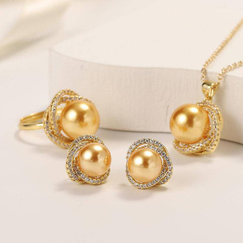 Golden South Sea Pearl 11.0-12.0mm & CZ Rose Earrings - House Of Pearls