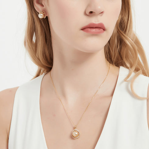 Golden South Sea Pearl 11.0-12.0mm & CZ Rose Whole Set - House Of Pearls