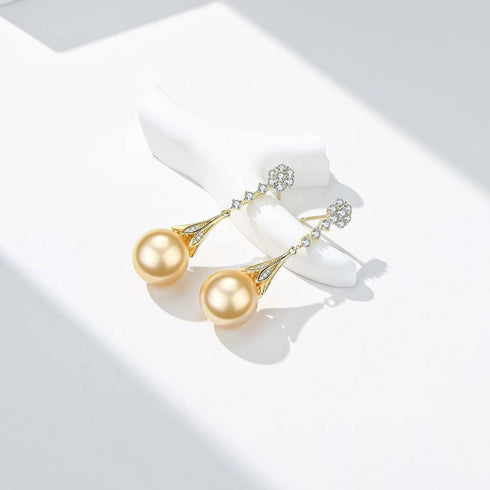 Golden South Sea Pearl & CZ Daisy Earrings - House Of Pearls