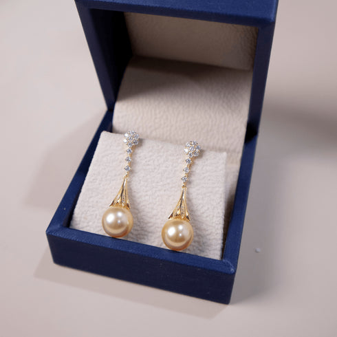 Golden South Sea Pearl & CZ Daisy Earrings - House Of Pearls