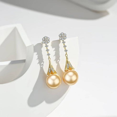 Golden South Sea Pearl & CZ Daisy Earrings - House Of Pearls