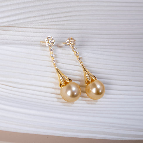 Golden South Sea Pearl & CZ Daisy Earrings - House Of Pearls