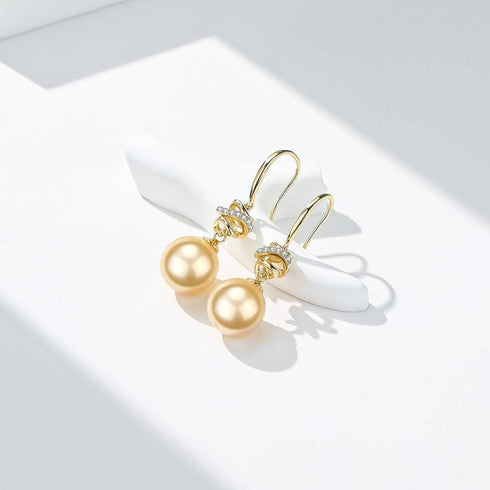 Golden South Sea Pearl & CZ Drop Earrings - House Of Pearls