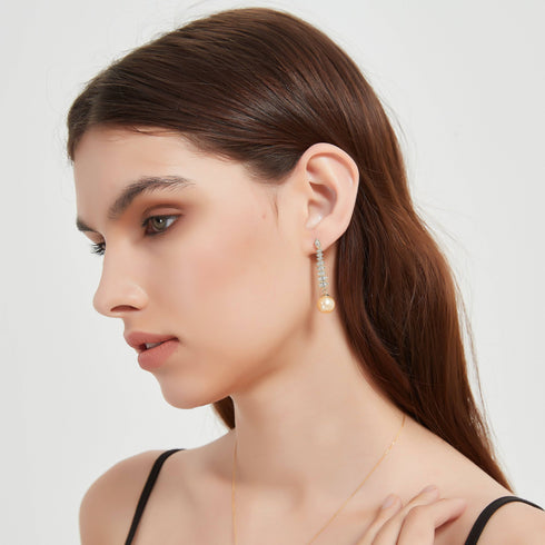 Golden South Sea Pearl & CZ Earrings - House Of Pearls