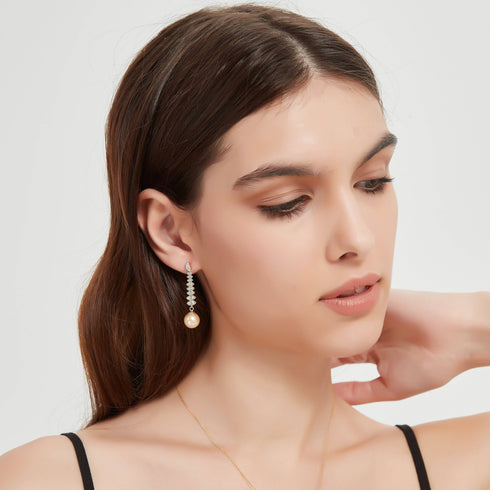 Golden South Sea Pearl & CZ Earrings - House Of Pearls
