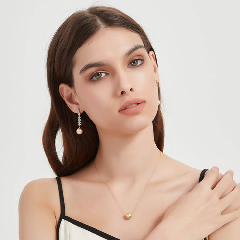 Golden South Sea Pearl & CZ Earrings - House Of Pearls