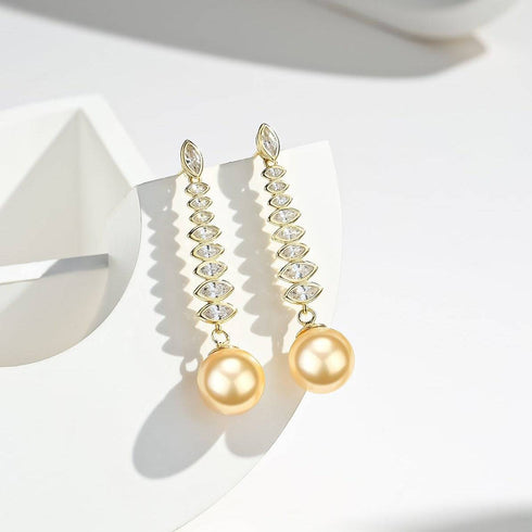 Golden South Sea Pearl & CZ Earrings - House Of Pearls