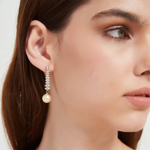 Golden South Sea Pearl & CZ Earrings - House Of Pearls