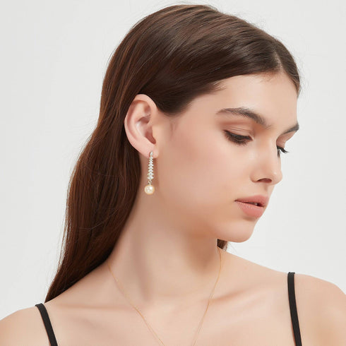 Golden South Sea Pearl & CZ Earrings - House Of Pearls