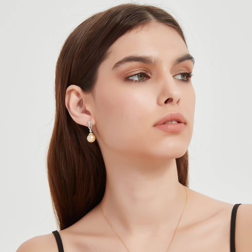 Golden South Sea Pearl & CZ Earrings - House Of Pearls