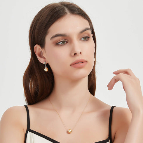 Golden South Sea Pearl & CZ Earrings - House Of Pearls