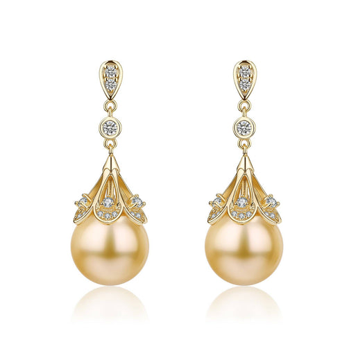 Golden South Sea Pearl & CZ Luise Earrings - House Of Pearls