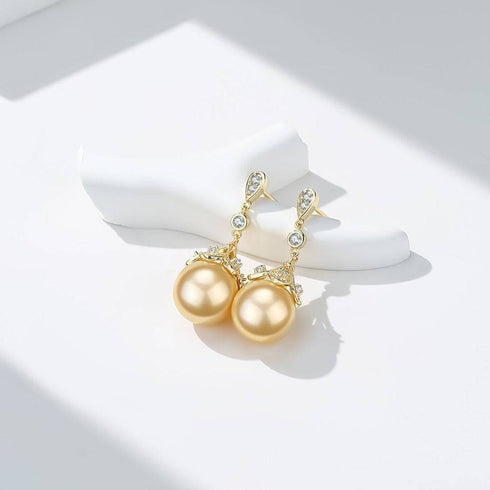 Golden South Sea Pearl & CZ Luise Earrings - House Of Pearls