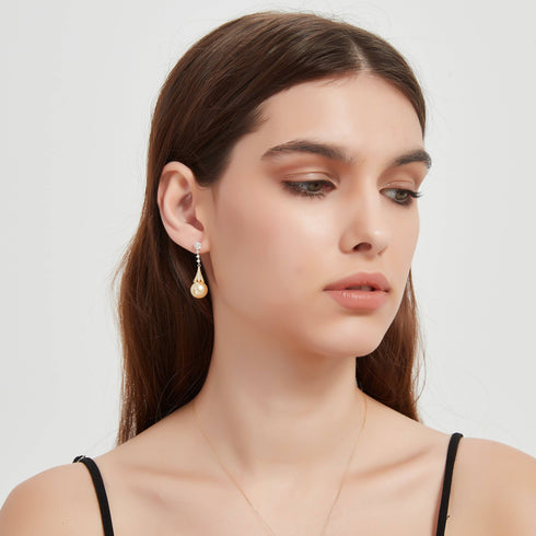 Golden South Sea Pearl & CZ Luise Earrings - House Of Pearls