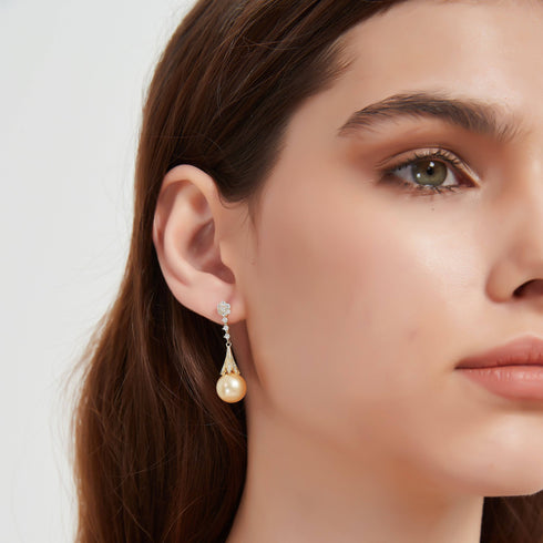 Golden South Sea Pearl & CZ Luise Earrings - House Of Pearls