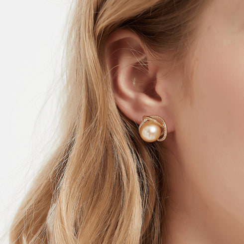 Golden South Sea Pearl & CZ Rose Earrings - House Of Pearls