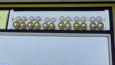 Golden South Sea Pearl Drop Mabe Pearl Earrings 18K Pure Gold - House Of Pearls