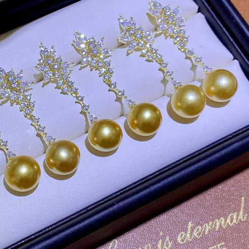 Golden South Sea Pearl & Snowflake Earrings - House Of Pearls