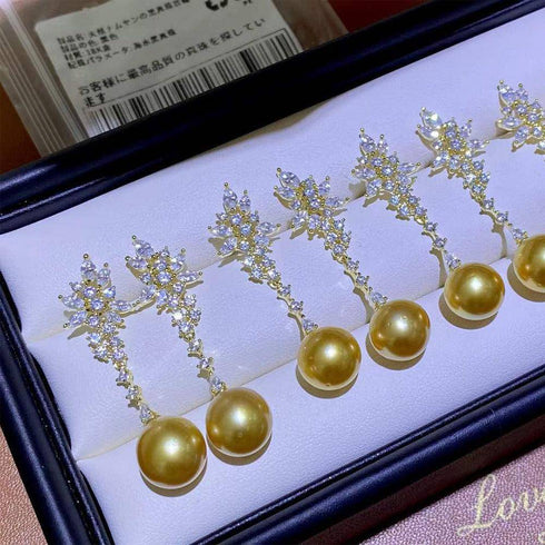 Golden South Sea Pearl & Snowflake Earrings - House Of Pearls