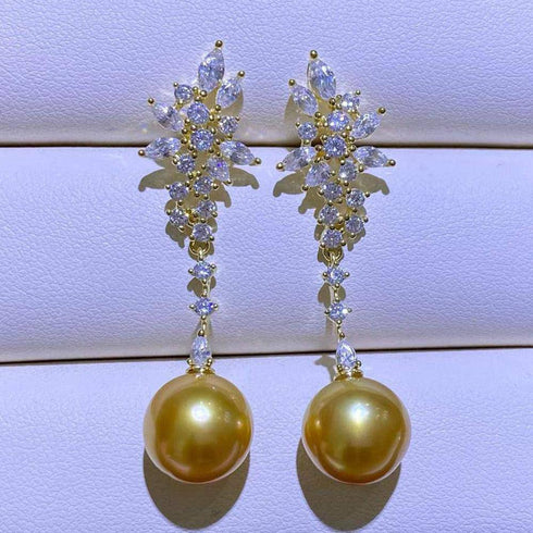 Golden South Sea Pearl & Snowflake Earrings - House Of Pearls