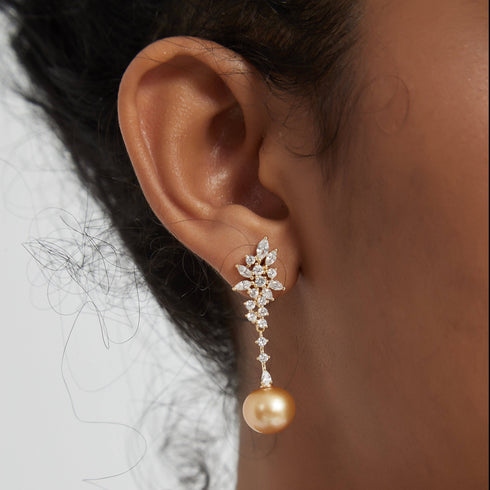 Golden South Sea Pearl & Snowflake Earrings - House Of Pearls