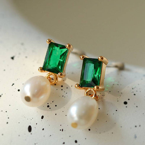 Green CZ Pearl Drop Earrings - House Of Pearls