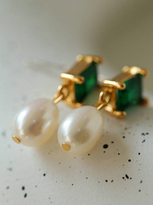 Green CZ Pearl Drop Earrings - House Of Pearls