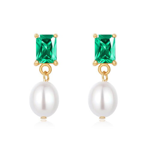 Green CZ Pearl Drop Earrings - House Of Pearls