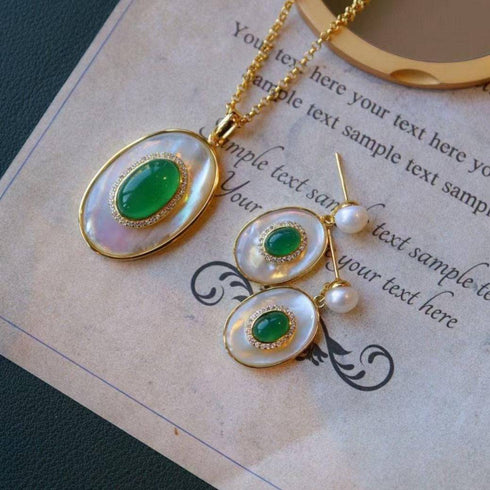 Green Onyx Mother of Pearls Earrings Gold Vermeil - House Of Pearls