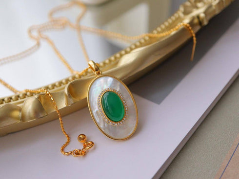 Green Onyx Mother of Pearls Earrings Gold Vermeil - House Of Pearls