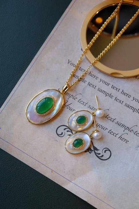 Green Onyx Mother of Pearls Earrings Gold Vermeil - House Of Pearls