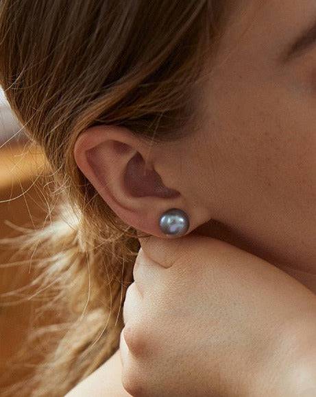 Grey Button Freshwater Pearl Stud Earrings - House Of Pearls
