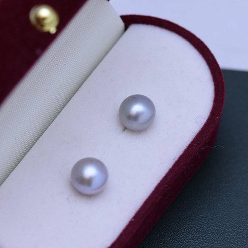 Grey Button Freshwater Pearl Stud Earrings - House Of Pearls