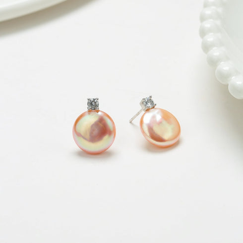 Sasha Pink Coin Baroque Pearl Stud Earrings - Earrings made with hand-selected pearls from House of Pearls