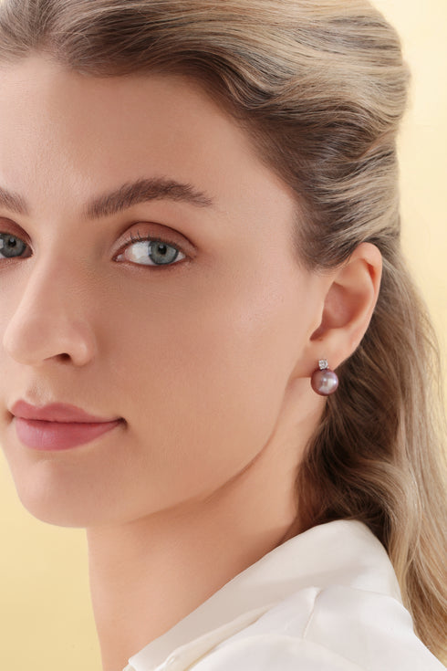 9-10mm Purple Freshwater Pearl & Sasha Earrings - Earrings made with hand-selected pearls from House of Pearls