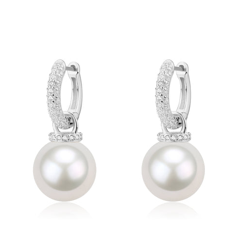 11-12mm Freshwater Pearl & Kate CZ Hoop Earrings - Earrings made with hand-selected pearls from House of Pearls