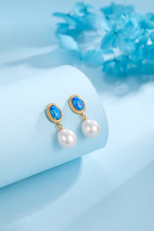 8-9mm Opal & Freshwater Drop Pearl Earrings - Earrings made with hand-selected pearls from House of Pearls