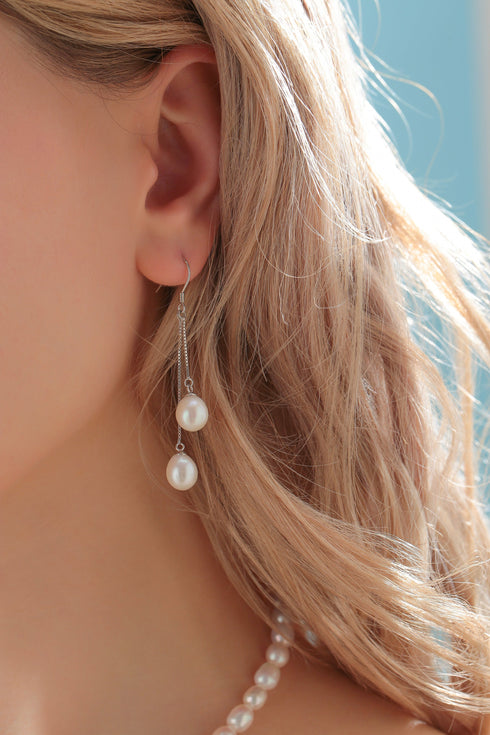 Dual Drop Freshwater Pearl Dangle Cluster Earrings - Earrings made with hand-selected pearls from House of Pearls