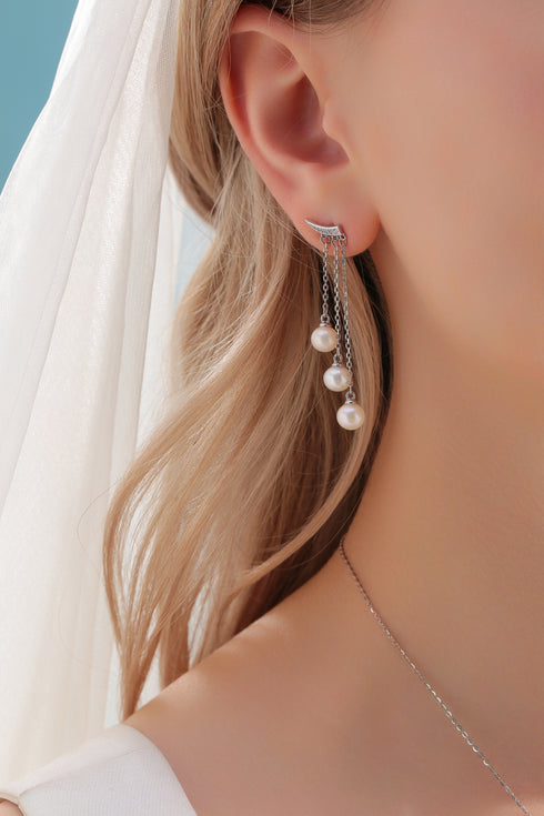 6-7mm Freshwater Pearl & Dynamic Triple Drop Earrings - Earrings made with hand-selected pearls from House of Pearls